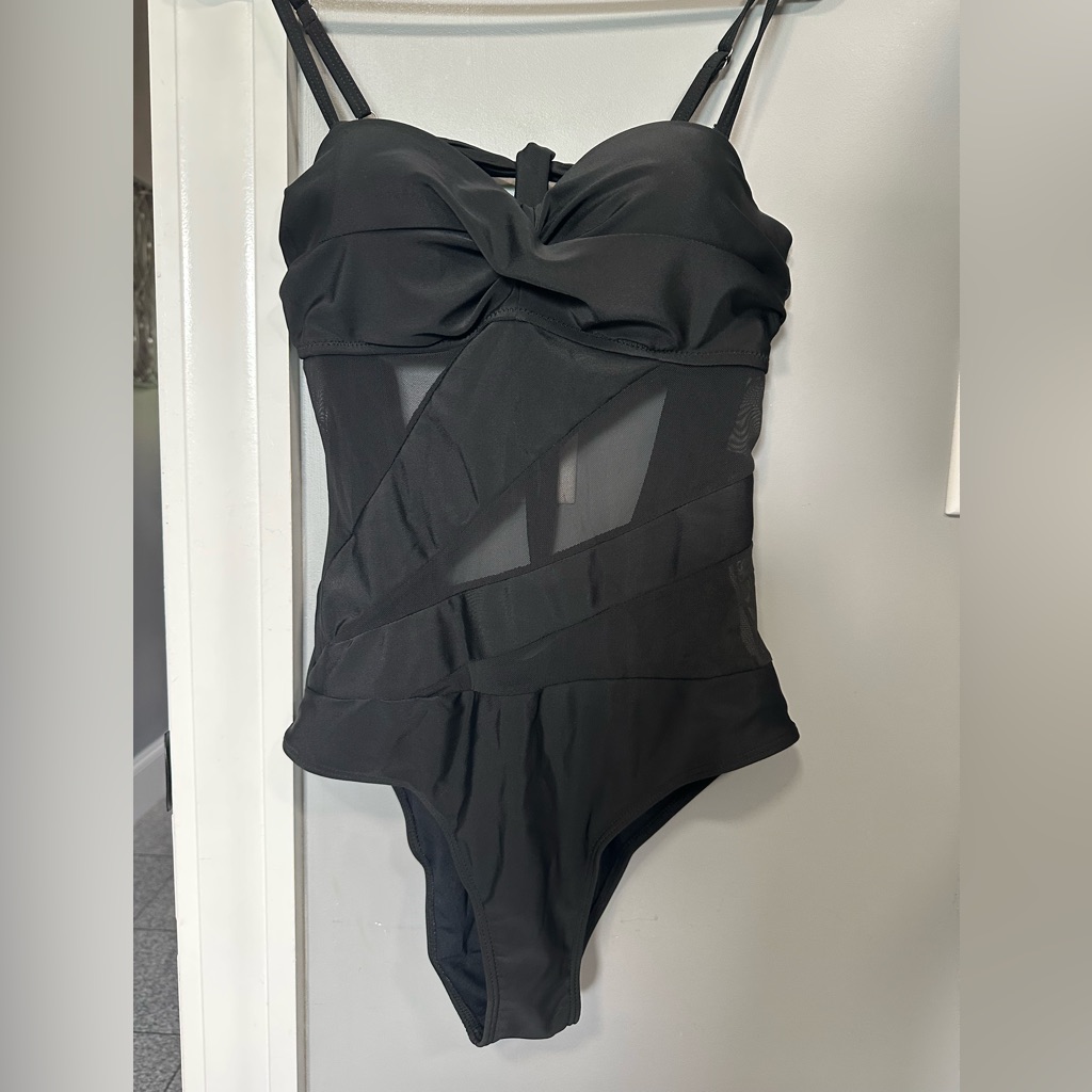 Black Mesh Detail Swimsuit